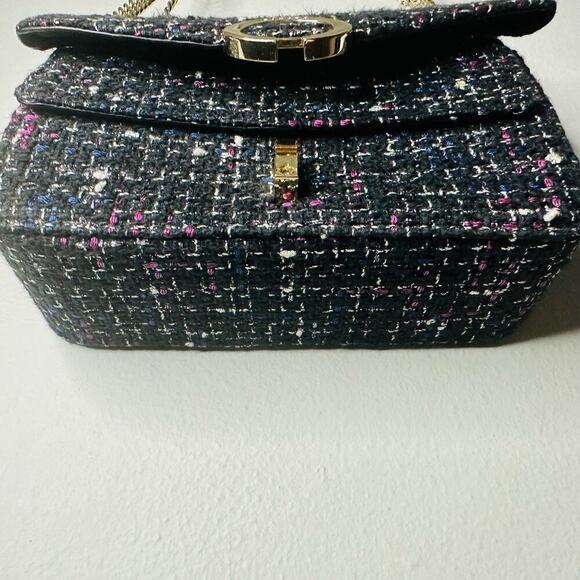 SANDRO Gold Tone Hardware Small Multicolored Tweed Shoulder Bag Chain Purse - Picture 10 of 16